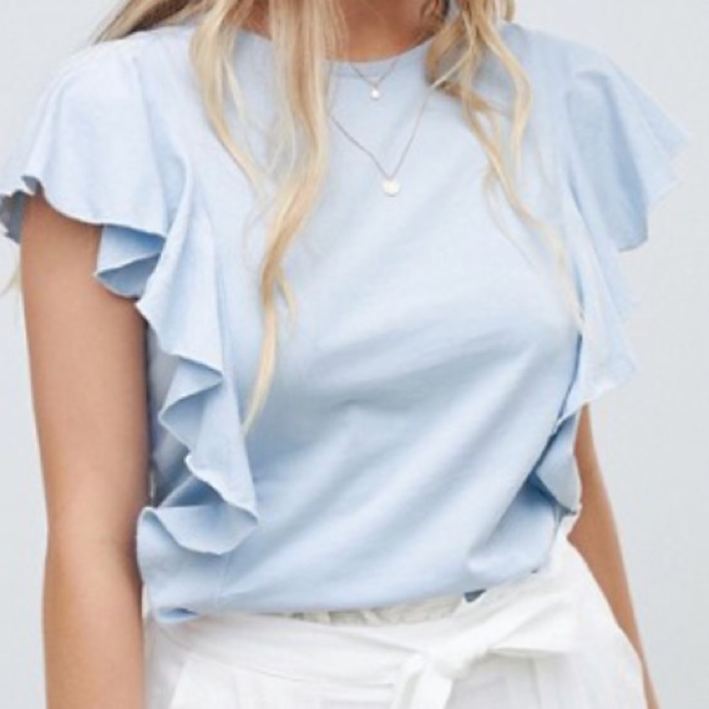 🆕✨Baby Blue Ruffle Front T-Shirt✨